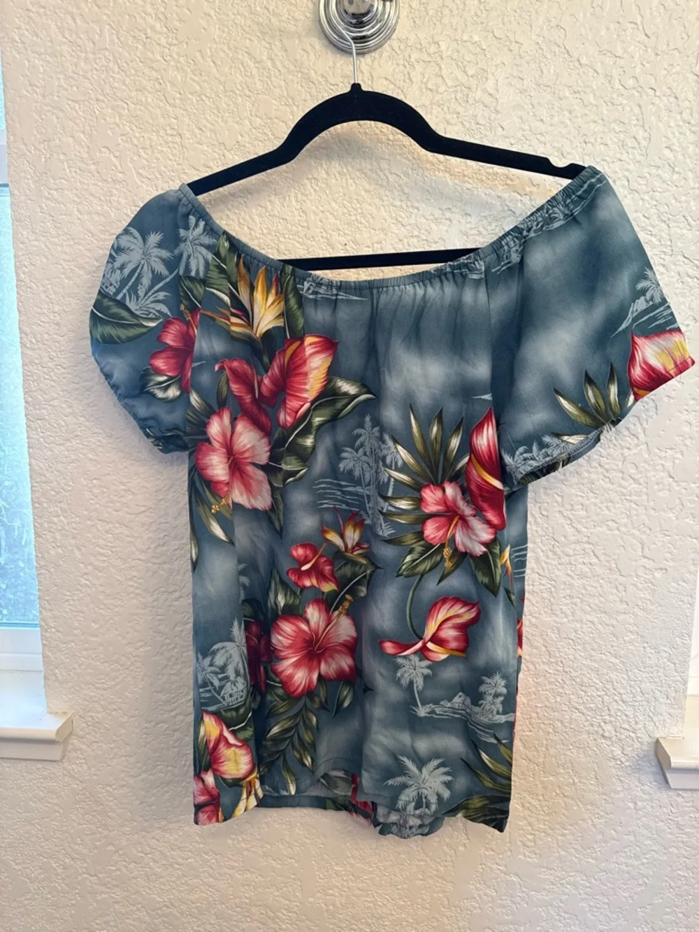 Hilo Hattie Hawaiian Tropical Blue Shoulder Blouse Vintage & Authentic Size XS - Picture 14 of 16